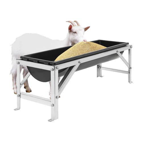 Heavy-Duty Galvanized Steel Frame Feed Trough | Goat Feeder, Pig Feeder, Horse Feeder | 9.25 Gallon PP Trough | Floor-Standing Design for Farms, Pens & Sheds | Easy Assembly (Black) - color: Black