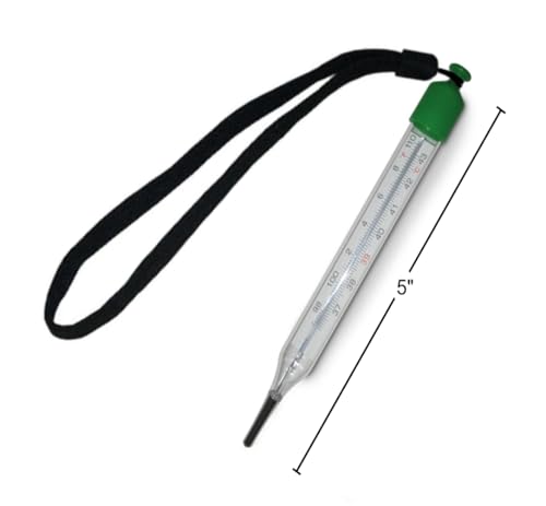 Mercury-Free Glass Veterinary Thermometer with Lanyard. 5” for Livestock and Large Animals.