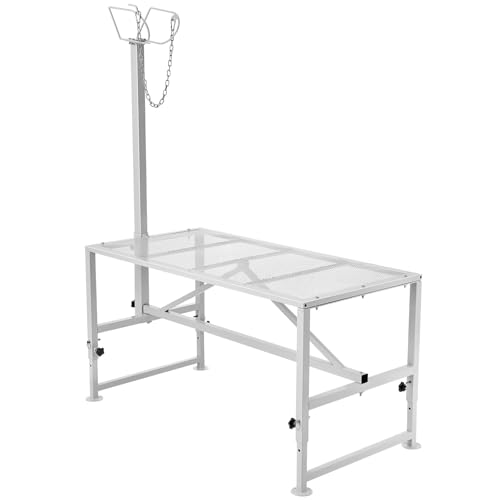 Goat Milking & Grooming Stand, 47" x 23" Heavy Duty Metal Livestock Platform, 21"–33" Adjustable Height with Headpiece & Nose Loop for Goats, Sheep, White - color: White