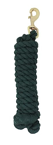 Horse 10' Soft Round Braided Cotton 5/8" Lead Rope with Brass Bolt Snap 605MI02HG - color: Green/Brass