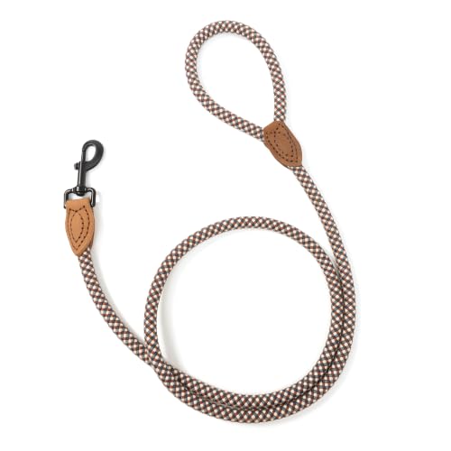 Mile High Life Dog Leash with Genuine Leather-Wrapped Ends, 4/5/6FT - color: Brown, size: 48 Inch-1/2"