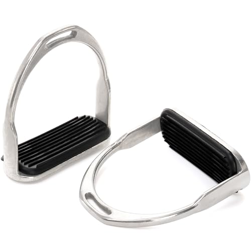 Cididu 2 Pack Horse Riding Stirrups, Metal Horse Saddle Stirrup with Rubber Pad, Safety Knee Ankle Protection Saddle Pain Stress Relief, Stirrup Irons for Trail Riding Training Beginners