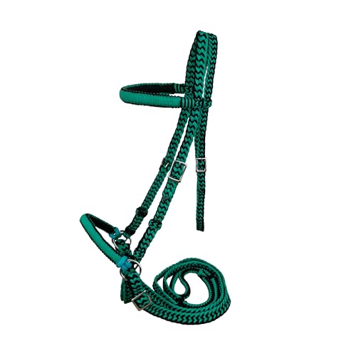Braided Nylon Bitless Bridle w/Reins - color: Teal