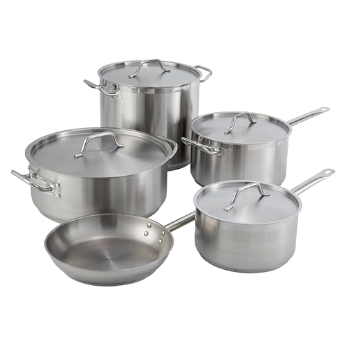 Winco 15 qt Stainless Steel Brazier Pan with Lid | Flat bottom, Wide base, Riveted handles, Induction safe, Great for Braising, Simmering, Batch Cooking and Restaurant Kitchens - size: 15 Quarts