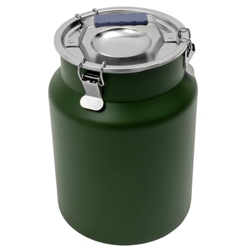 DYNAMI 3.2Gal Stainless Steel Airtight Canister,Large Metal Food Storage Container,Stainless Steel Bucket Milk Can Milk Jug With Lid & Handle, for Kitchen Rice Flour Coffee Bean (Green) - color: Green