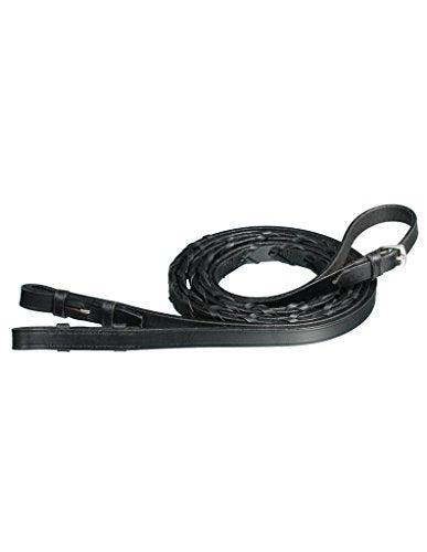 Tough 1 Split Reins with Braided Rawhide and Silver Barrels, Light Oil - color: Black, size: 60