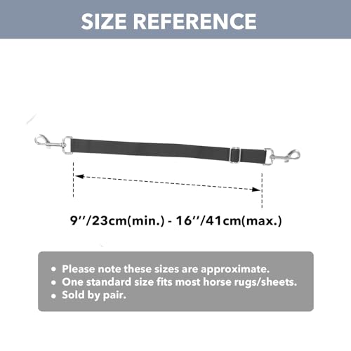 Harrison Howard Fully Elastic Horse Blanket Leg Straps Replacement, Adjustable Stretch Leg Straps for Horse Rugs, Secure Fit for Turnout, Stable & Transport (1 Pair) Royal Black Medium - size: Belly Surcingle Straps