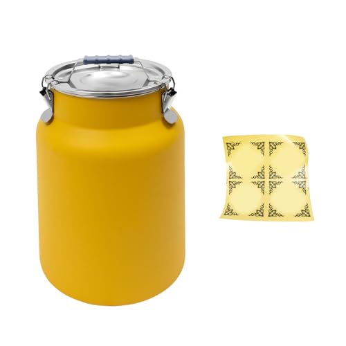 DYNAMI 3.2Gal Stainless Steel Airtight Canister,Large Metal Food Storage Container,Stainless Steel Bucket Milk Can Milk Jug With Lid&Handle, for Kitchen Rice Flour Coffee Bean (Yellow) - color: Yellow