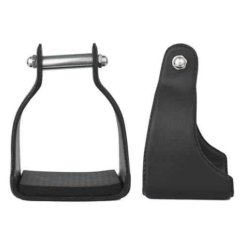 HILASON Leather Covered Padded Endurance Stirrups Pair 2.5" Neck Western | Aluminum Wooden Angled