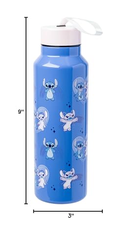 Silver Buffalo Disney Lilo and Stitch, Stainless Steel Water Bottle, 27oz | Angel, Includes Strap, 0.8 Liters - color: Lilo and Stitch: Stitch and Angel, size: 27 Ounces