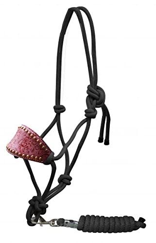 Showman Bronc Style Nylon Rope Halter w/Filigree Print Noseband - color: Pink