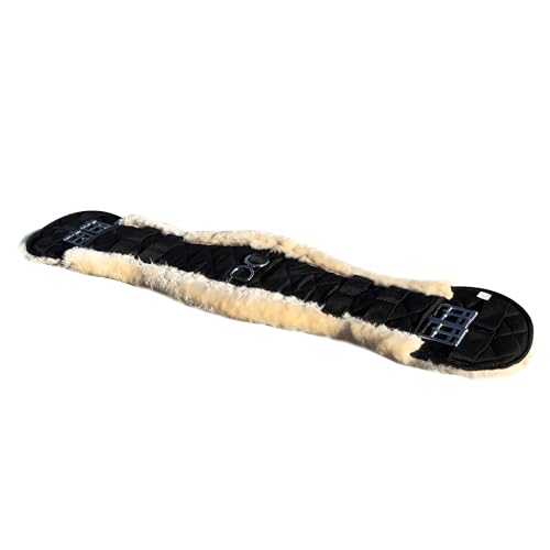 FauxFur Sheepskin Dressage Girth with Stainless Steel Buckles, Quilted Black, 19.69-33.46 inches - size: 75CM