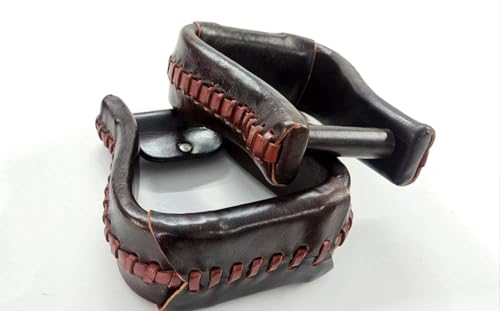 Western Leather Horse Riding Stirrups – Handcrafted Leather Covered Stirrups Pair with Braided Design Equestrian Saddle Stirrup for Riding & Training