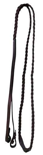 CHALLENGER 54" Full Horse English Braided Black Leather Reins 805LR01BK - color: Brown/Stainless