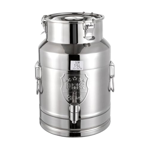 Milk Can Thickened 304 Stainless Steel Wine Pail Bucket Heavy Duty Liquid Storage Barrel Transport Cans Tote Jug with Sealed Lid & Faucet 15L/3.96Gallon - size: 15L/3.96Gal