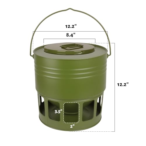 KOL Hanging Chicken Feeder 20lbs Metal Chicken Feeder No Waste, Adjustable Poultry Feeder with 12 Ports, No Installation & Universal Height Design (Green) - color: Green