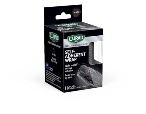CURAD Performance Series Self-Adherent Athletic Wrap, Black, 3 inches x 5 yards, Compression Support for Sports Injuries, Joint Stability, and Muscle Recovery - size: 1 Count (Pack of 3)