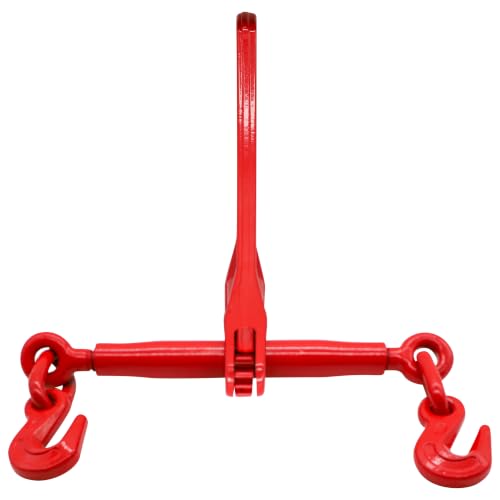 Ratchet Chain Binders 5/16" to 3/8" G70, 4 Pack Heavy Duty Load Binders with Grab Hooks, 5,400 lb Working Load Limit, Forged Steel Chain Binders for Flatbed Truck, Cargo Securement
