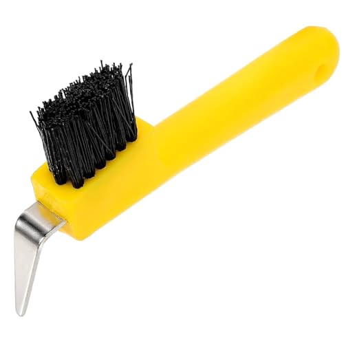 MPMH Ergonomic Horse Hoof Pick Brush with Heavy-Duty Rust-Resistant Steel Pick and Durable Nylon Bristles – Ideal for Hoof Care, Easy to Clean (Yellow) - color: Yellow
