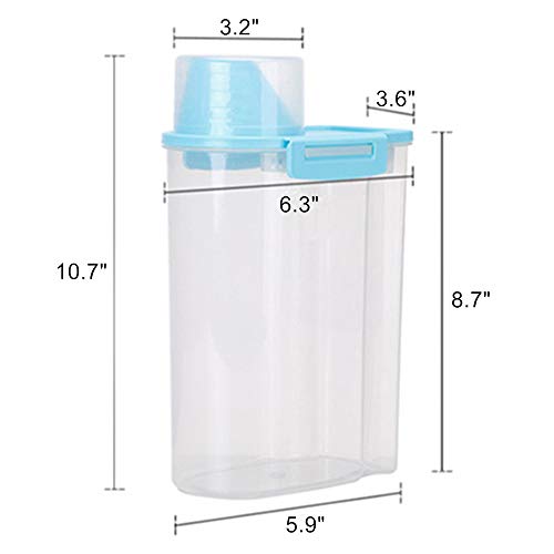 Pet Food Storage Container with Graduated Cup and Seal Buckles Food Dispenser for Dogs Cats (Blue) - color: Blue