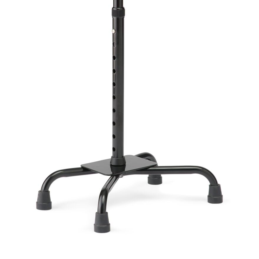 Medline Folding Quad Cane, Large Base, Quad Base for Greater Stability, Skid-Resistant Rubber Tips, Lightweight Aluminum, Black - size: Large Base