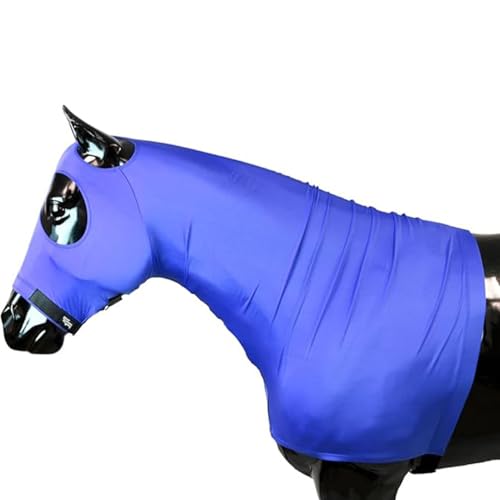 Sleazy Sleepwear Stretch Solid Horse Hood with Zipper | 4-Way Stretch Blanket Liner & Seamless Face Mane Tamer with Adjustable Noseband | Braid Protection & Coat Care, Royal, Large - color: Royal, size: Large