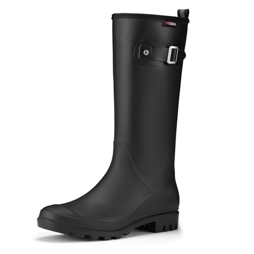 HISEA Women Rain Boots Slim Calf Tall Waterproof Tight PVC Rubber Rainboots - color: Black-slim Calf, size: 7