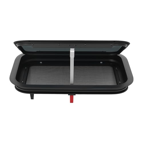 RV Exit Window W/ Trim Ring & Screen, Push Out Glass Camper Window – Tempered Glass/Aluminum Alloy, 22*15in Hole, 38mm Wall Thickness, Black for RV/Camper/Trailer Owners