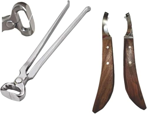 Farrier Hoof Nipper 14 Inch & Hoof Knives Set (Left & Right Handed) – Professional Horse Trimming & Shoeing Tools, Sharp Stainless Steel Blades, Durable & Ergonomic Design for Farrier