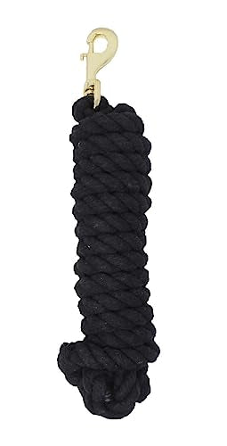 Horse 10' Soft Round Braided Cotton 5/8" Lead Rope with Brass Bolt Snap 605MI02BK - color: Black/Brass