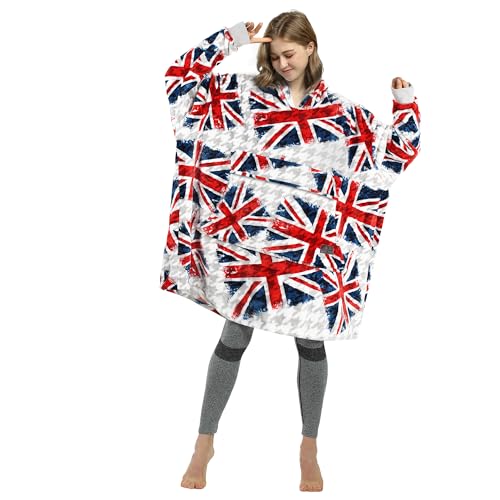 Catalonia Oversized Blanket Hoodie, Wearable Fleece Blanket Sweatshirt - color: Union Flag / Fleece