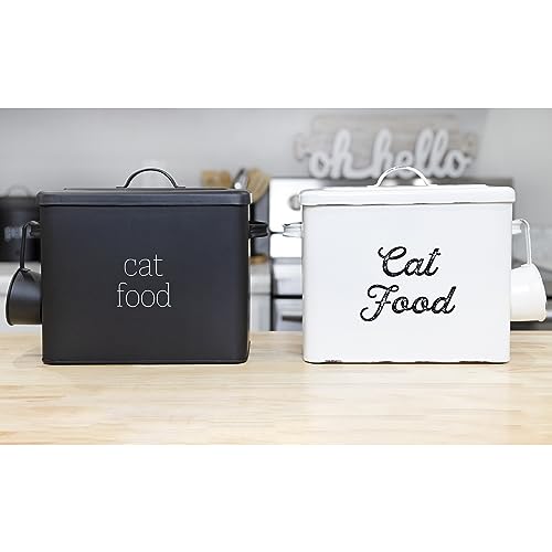 AuldHome Design Farmhouse Cat Food Container (Black) Enamel Look Rustic Cat Food Bin with Scoop
