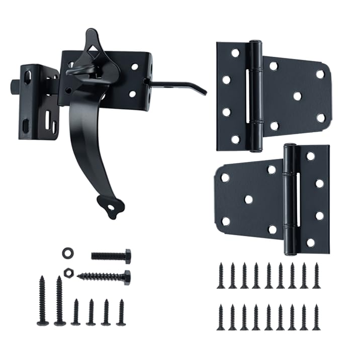 WellMade Heavy Duty Self-Locking Gate Latch Kit for Wooden/Vinyl Fence - 3.5" Spring Gate Hinge, 9" Handle & Thumb Latch, Automatic Locking,Outdoor Gate Hardware