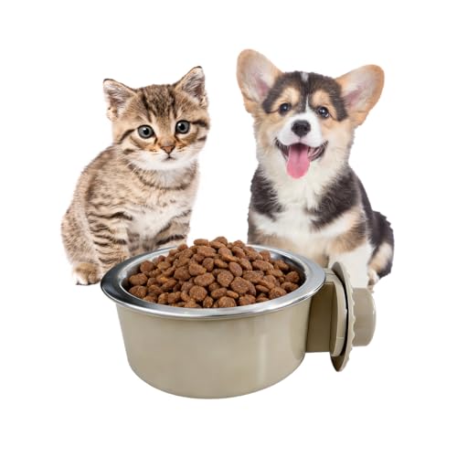 2Pcs Pets Lightweight Stainless Steel Bowl,Removable Stainless Steel Pet Hanging Food Water Feeder Bowl for Puppy Dog Cat Rabbit Ferret Bird Gunea Pigs (Gray-Medium) - size: Gray-Medium