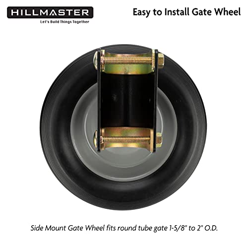 HILLMASTER Heavy Duty 8 Inch Gate Wheel Gate Caster Kit with 1-5/8" Thru 2" Gate Frames, Durable Gate Helper Wheel Gate Support Wheel for Chain Link Fence Swing Gate, Black