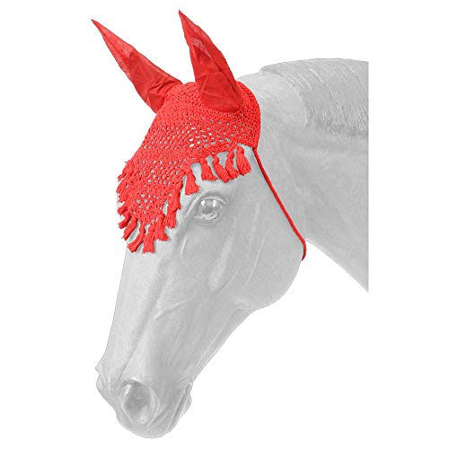 Tough- 1 Red Horse Summer Crocheted Fringe Tassel Ear Cover Throat Latch Tie On Fly Veil