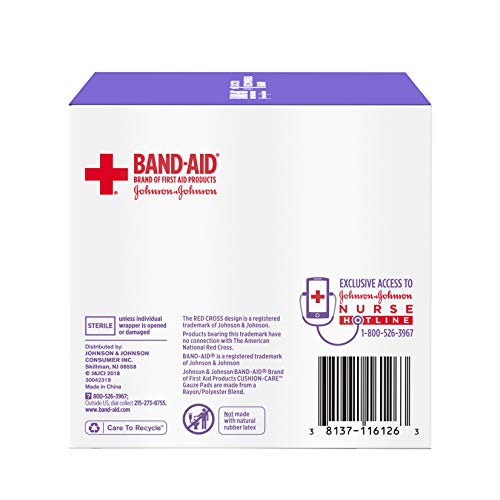 BAND-AID Brand Cushion-Care Gauze Pads, Medium Size, 3 in x 3 in, 25 Count | Absorbent Dressing Pads Non-Adhesive Comfortable Protection & Wound Care of Minor Cuts, Scrapes & Burns, For First Aid Kits - size: 3x3 Inch (Pack of 25)