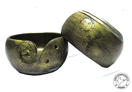 Premium Solid Dark Handmade Crafted Wooden Portable Antique Yarn Storage Bowl - Holder for Knitting Crochet Hook Accessories (6" x 6" x 3", Green)
