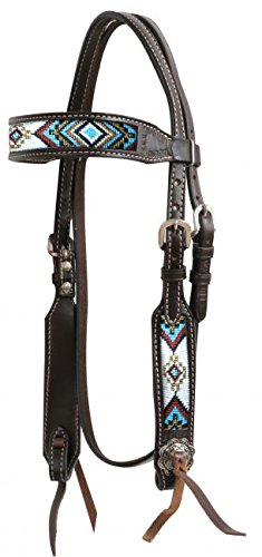 Showman Dark Chocolate Argentina Cow Leather Headstall w/Beaded Inlays