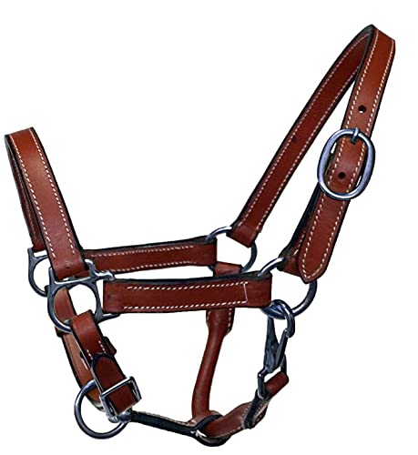 Miniature Horse Size Leather Halter with Steel Plated Hardware - color: Brown