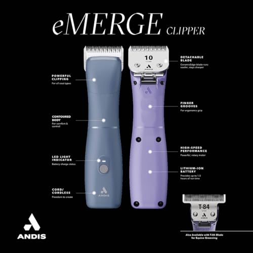 Andis 560486 Emerge Cordless Detachable Blade Dog Clipper, Blue - color: Blue