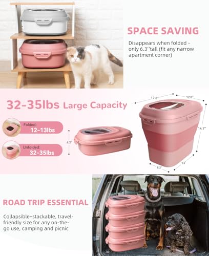 30-35Lbs Airtight Dog Food Storage Container,Collapsible Dog Food Container - color: Pink
