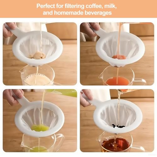 Ultra-Fine Nylon Mesh Strainer- Mini Kitchen Colander for Coffee, Milk, Yogurt, Juice - Non-Slip Handle & Hanging Hole (120 Mesh) - size: 120 Mesh