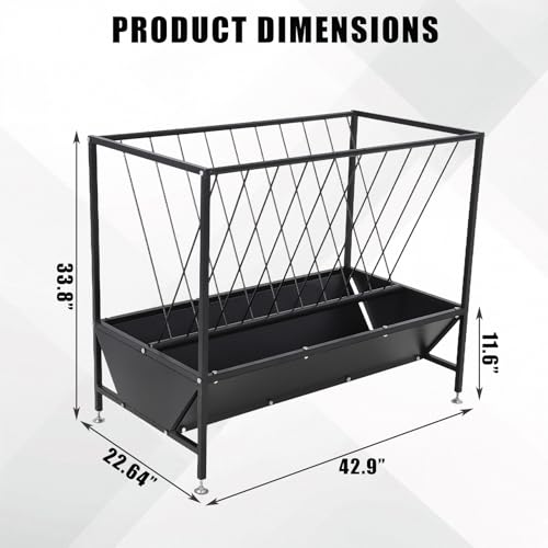 Heavy Duty 2-in-1 Hay and Grain Feeder Trough – 30 Gallon Black Steel Livestock Feeder – Sturdy, Powder Coated – Perfect for Calves, Sheep, Horses, Goats – for Farm and Pasture Use –