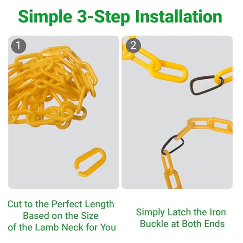 10FT Breakaway Livestock Goat Collars - Can be Cut into 6 Individual Adjustable Anti-Choke Collars, Plastic Safety Chain with Quick Release Links for Goats, Sheep, Alpacas (Yellow)