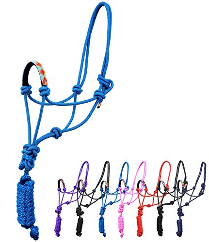 Nylon Horse Braided Rope Halter Beaded Noseband Lead Rope (Turquoise) - color: Turquoise