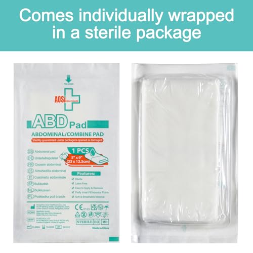 General Medi Sterile Abdominal Combine Pads - 25 Count 5" x 9" Individually Wrapped Absorbent & Thick Pads