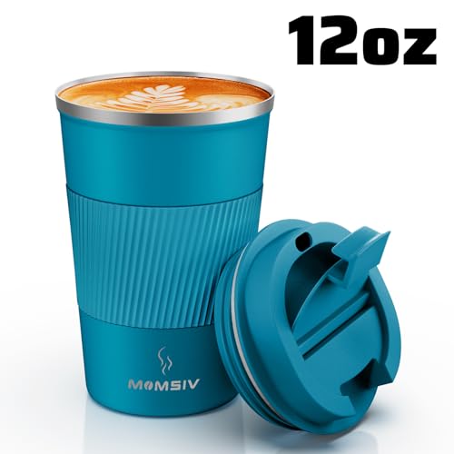 MOMSIV 12oz Travel Coffee Mug, Insulated Coffee Cup with Leak Proof Lid - color: B-Blue-12oz