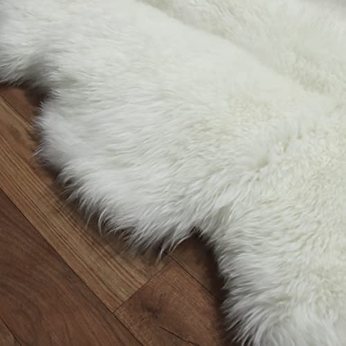 Champlus Genuine Australian Merino Sheepskin Rug, 4x6.6 ft Sheep Skin Rug, Lambskin Area Rug, 4-Pelt, White - size: 4' x 6'8" (Oblong)