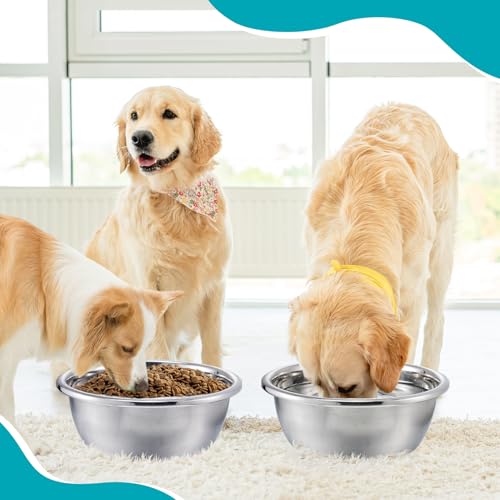 MEWTOGO 2Pcs 1.3 Gallons Food Grade Stainless Steel Large Dog Bowls - size: 1.3 Gallons